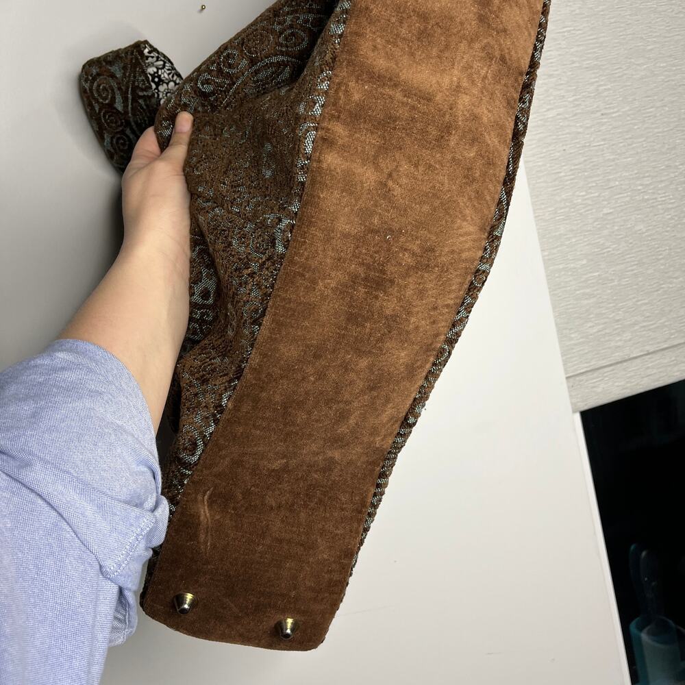 Offhand Designs Crescent Shoulder Knitting Bag Brown Textured Woven Artisanal - Picture 4 of 8